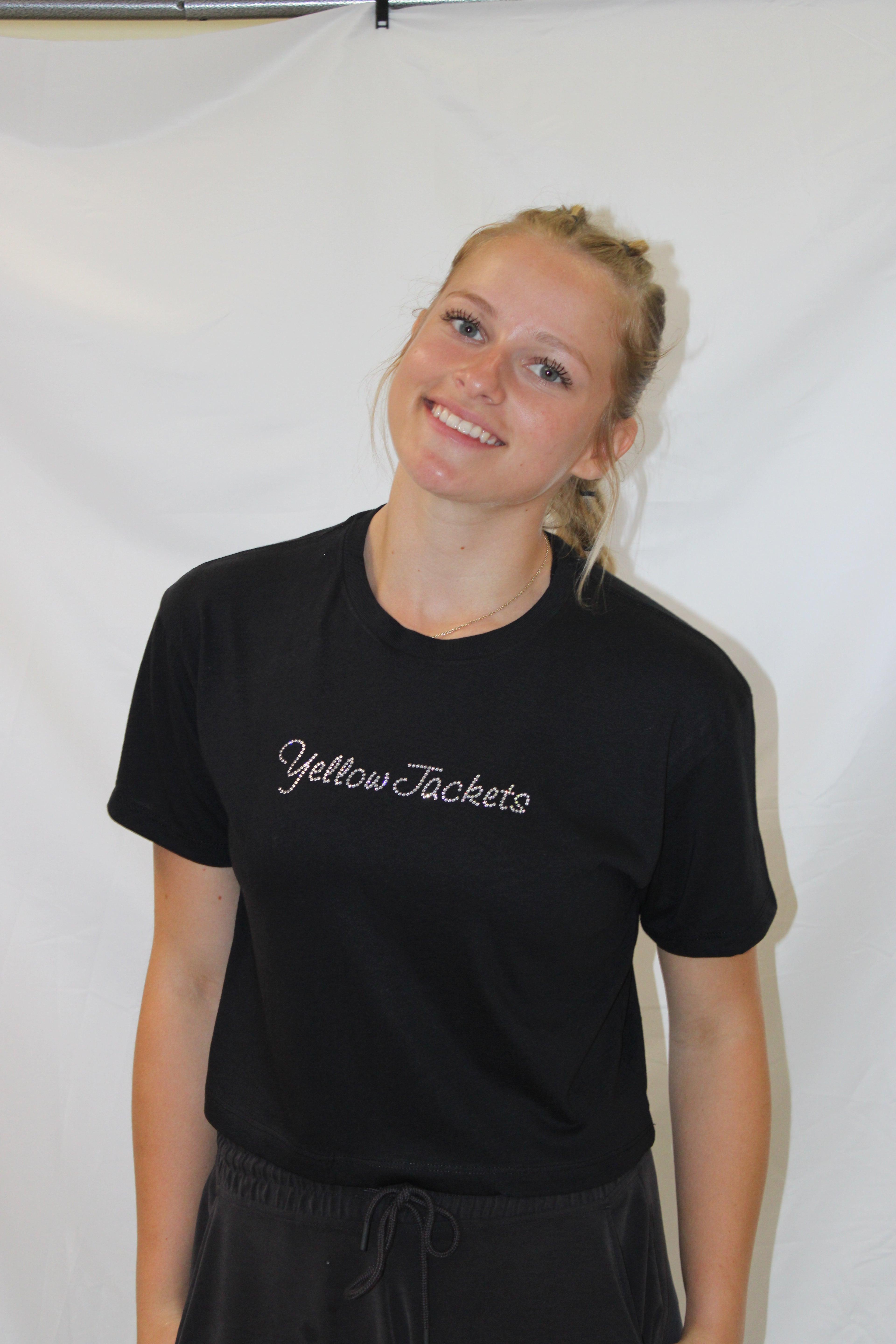 Rhinestone Yellow Jackets Cropped Tee